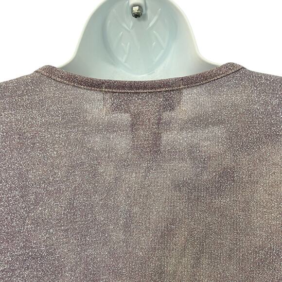 Vintage 90s Purple Swirl Glitter Short Sleeve Blouse Long Tee Shirt Top Size M - Picture 7 of 8
